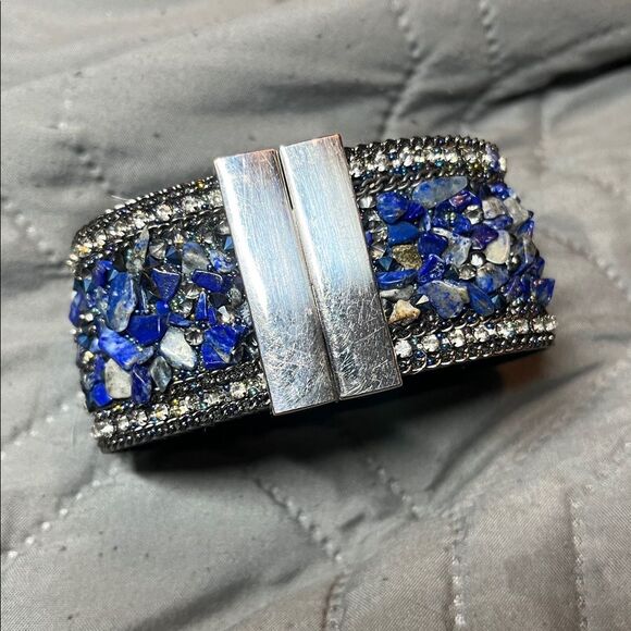 Magnetic Clasp High-Grade Leather Crystal Stones Bracelet lapis lazuli main image 5